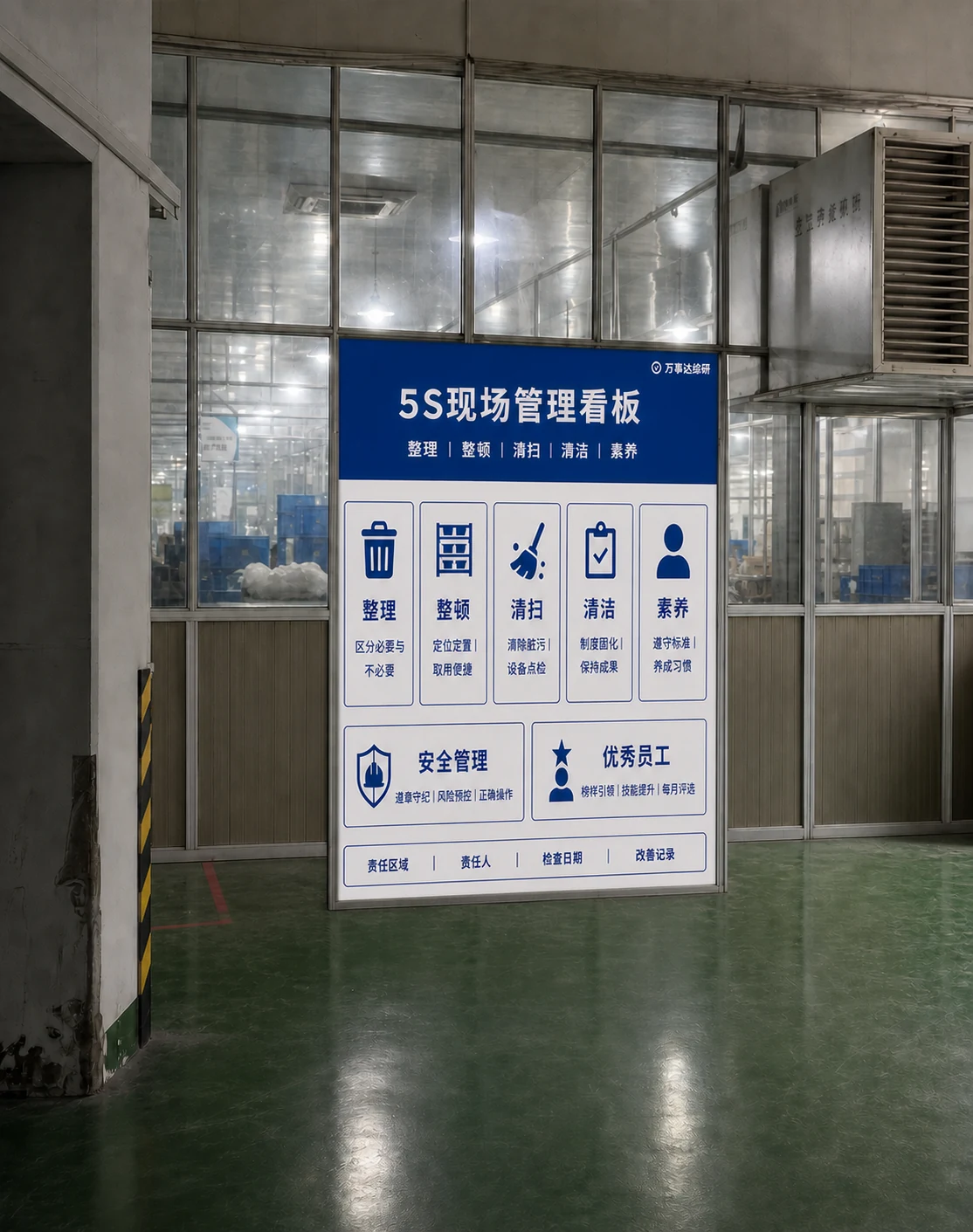 万事达综研车间5S看板设计示意